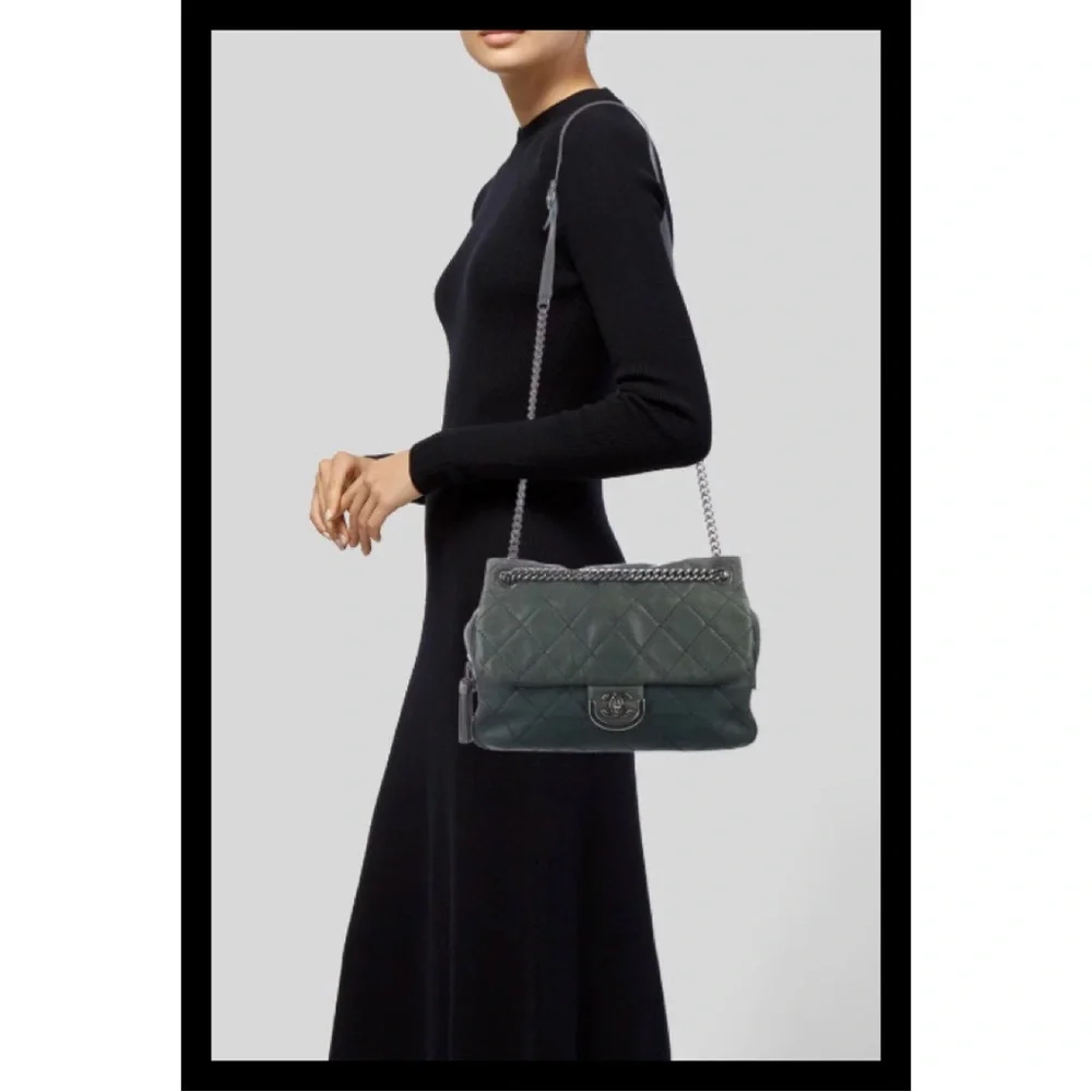 CHANEL Dark Green Quilted Shoulder Bag